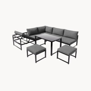 Ensemble lounge de jardin 8 places avec fauteuils à dossier inclinable 4 positions – Gris élégant