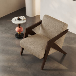 Fauteuil Lune en tissu de lin et de coton