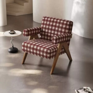 Fauteuil Vichy en coton et lin à texture naturelle