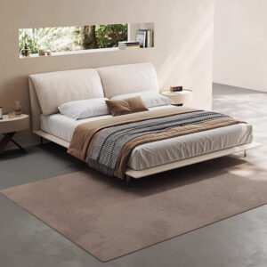 Lit Natura en cuir pleine fleur naturel, beige