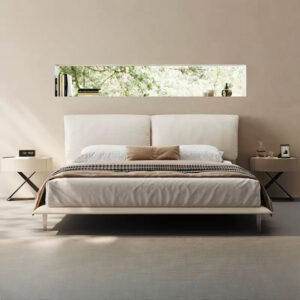 Lit Natura en cuir pleine fleur naturel, beige