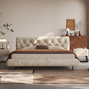 Lit Plume d’Aube en velours chenille beige