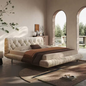 Lit Plume d’Aube en velours chenille beige