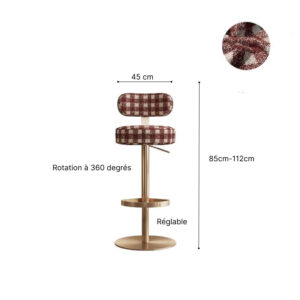 Tabouret de bar Chic Rétro réglable, en coton et lin tricotés