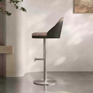Tabouret de bar réglable en tissu jacquard et cuir nappa