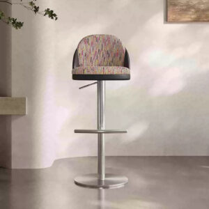Tabouret de bar réglable en tissu jacquard et cuir nappa