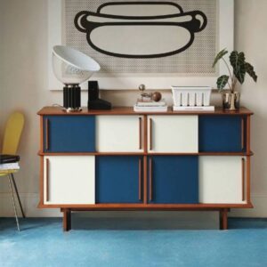 Buffet Palette Bleu Crème avec porte coulissante