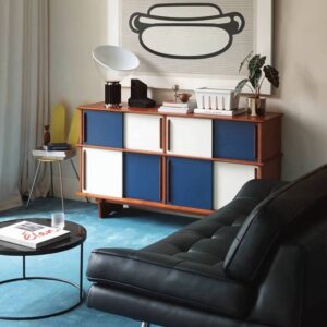 Buffet Palette Bleu Crème avec porte coulissante