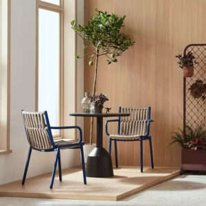 Ensemble fauteuil de détente Léa avec repose-pieds, en corde tressée