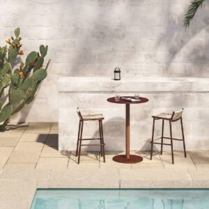 Ensemble de bar extérieur Solène – Table haute et 2 tabourets en corde tressée