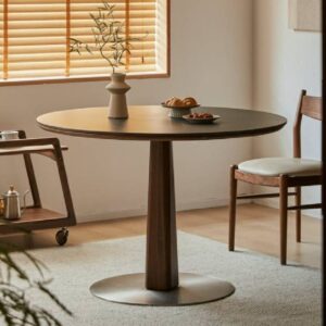 Table ronde “Sérénité” en noyer noir et céramique