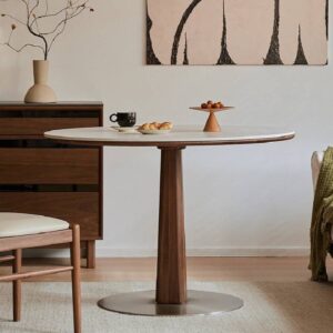 Table ronde “Sérénité” en noyer noir et céramique