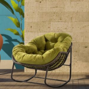 Fauteuil à Bascule Luna Relax en Rotin avec Coussin Épais — Pour Intérieur & Extérieur