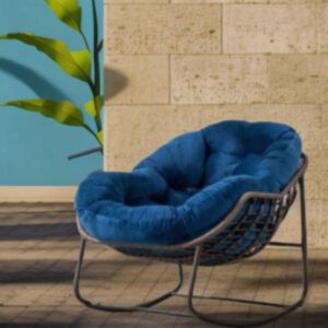 Fauteuil à Bascule Luna Relax en Rotin avec Coussin Épais — Pour Intérieur & Extérieur