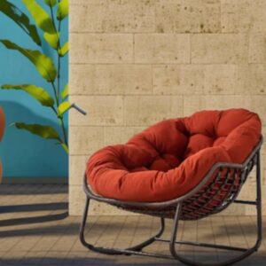 Fauteuil à Bascule Luna Relax en Rotin avec Coussin Épais — Pour Intérieur & Extérieur