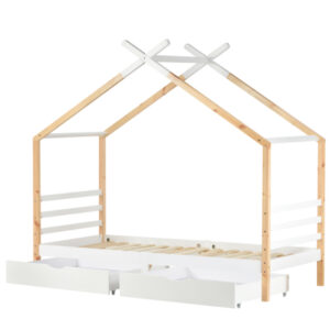 Lit cabane enfant en bois massif 90x200 cm avec sommier