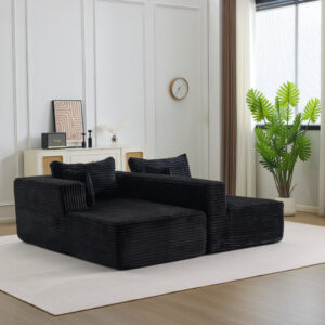 Canapé d’angle en tissu côtelé noir, design contemporain et élégance sobre