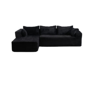 Canapé d’angle en tissu côtelé noir, design contemporain et élégance sobre