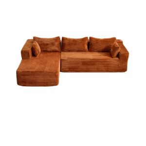 Canapé d’angle en tissu côtelé terracotta, style moderne et teinte chaleureuse
