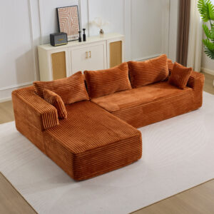 Canapé d’angle en tissu côtelé terracotta, style moderne et teinte chaleureuse