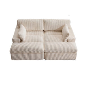 Canapé modulable en velours côtelé beige – Confort moelleux et design minimaliste