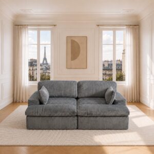 Canapé modulable en velours côtelé gris – Élégance moderne et confort absolu
