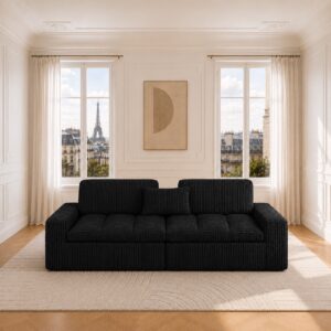 Canapé modulable en velours côtelé noir – Raffinement intemporel et style audacieux