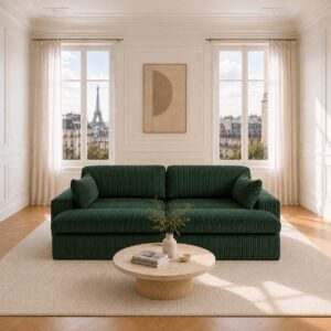 Canapé modulable en velours côtelé vert – Fraîcheur naturelle et design apaisant